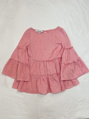 Sara Campbell Ruffle‎ Sleeve Tiered Gingham Blouse